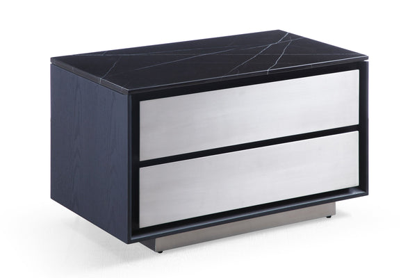 VIG Furniture Modrest Concord - Modern Grey Velvet + Black Marble + Black Ash + Aluminum Bedroom Set VGVC-BD2311-2301-SET