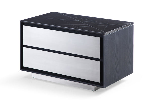 VIG Furniture Modrest Concord - Modern Grey Velvet + Black Marble + Black Ash + Aluminum Bedroom Set VGVC-BD2311-2301-SET