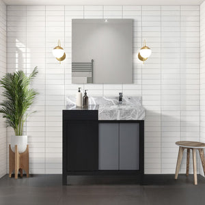 English Elm Black Contemporary Bathroom Vanity Set With Castle Grey Marble Top, Chrome Faucet & 30" Mirror B2731S01350