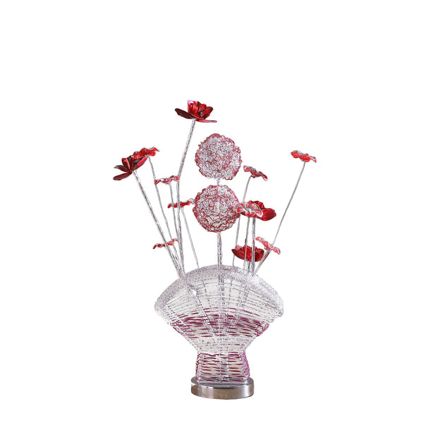 English Elm Aluminum Floral Table Lamp With Red Roses & Silver Buds - Elegant Led Accent For Bedroom & Living Room B072P220155