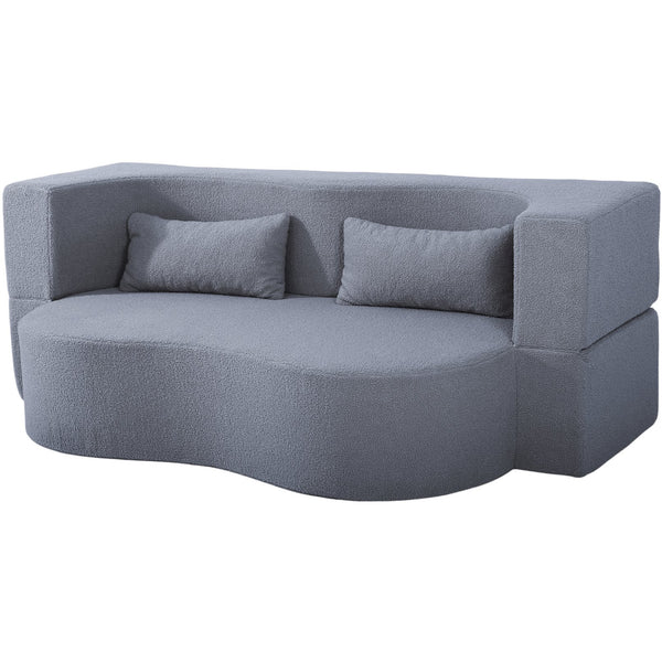 English Elm 2-in-1 Convertible Sofa Bed - Full Size Folding Loveseat with Plush Teddy Fabric, No Assembly Needed Grey W3163P322890