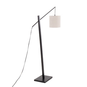 English Elm Arturo Contemporary Floor Lamp: Black Wood & Steel Base With Grey Shade For Stylish Task Lighting B202S01385