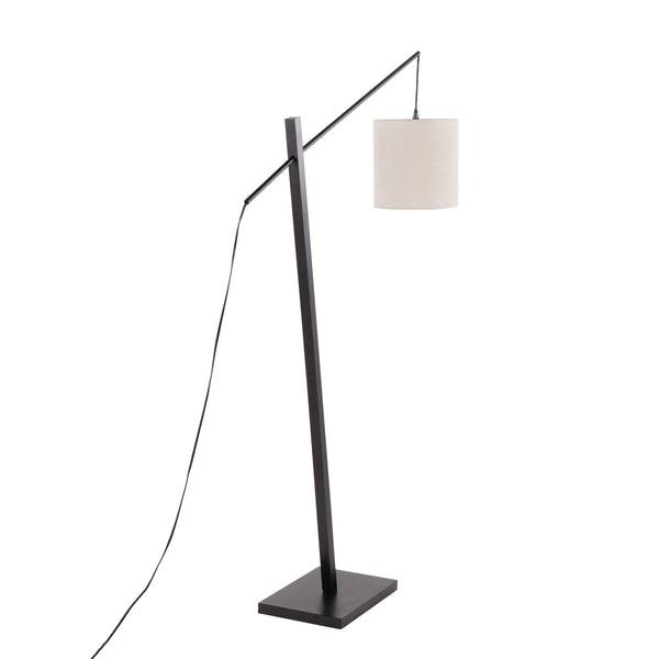 English Elm Arturo Contemporary Floor Lamp: Black Wood & Steel Base With Grey Shade For Stylish Task Lighting B202S01385