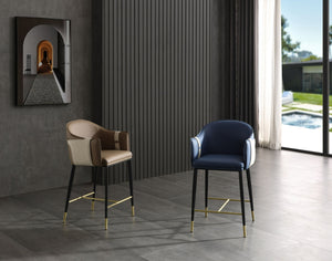 VIG Furniture Modrest Calderon - Modern Blue & Beige Vegan Leather Counter Chair VGVC-B065-BLUE