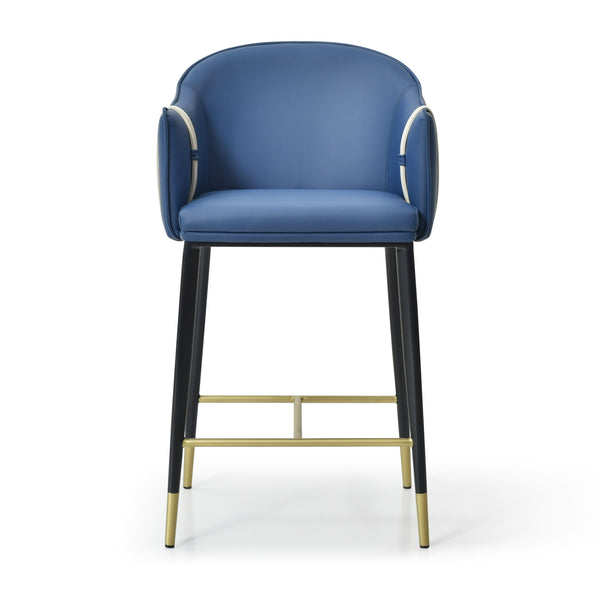 VIG Furniture Modrest Calderon - Modern Blue & Beige Vegan Leather Counter Chair VGVC-B065-BLUE