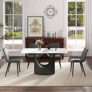 English Elm 55.12 Modern Sintered Stone Dining Table with Bronze Iron Legs, Rectangular Seat for 6, 400lb Capacity Black,White W1535S00563