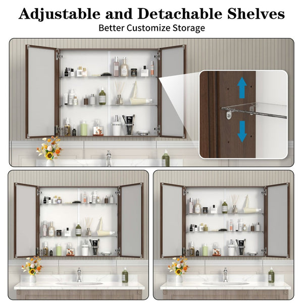 English Elm 32*28medicine Cabinet Aluminum Wall Mount Mirrored Storage with Adjustable Bathroom Shelves W708P421793