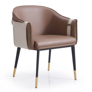 VIG Furniture Calderon Contemporary Vegan Leather Accent Chair With Gold-Capped Black Legs And Contoured Seat For Stylish Comfort Brown Dining Chair VGVCB065-BRN-DC