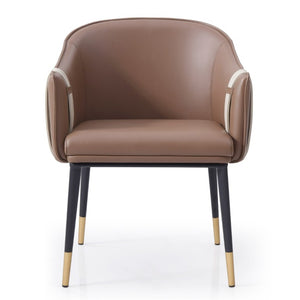 VIG Furniture Calderon Contemporary Vegan Leather Accent Chair With Gold-Capped Black Legs And Contoured Seat For Stylish Comfort Brown Dining Chair VGVCB065-BRN-DC