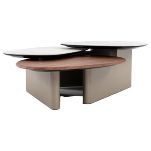 VIG Furniture Robson Multi‑Tier Ceramic & Walnut Coffee Table With Gold Base, 165 Lb Capacity, Modern Luxe Design VGCS-CT-23098