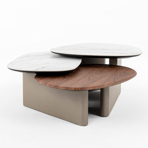 VIG Furniture Robson Multi‑Tier Ceramic & Walnut Coffee Table With Gold Base, 165 Lb Capacity, Modern Luxe Design VGCS-CT-23098