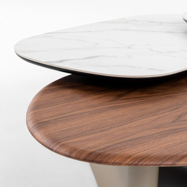 VIG Furniture Robson Multi‑Tier Ceramic & Walnut Coffee Table With Gold Base, 165 Lb Capacity, Modern Luxe Design VGCS-CT-23098