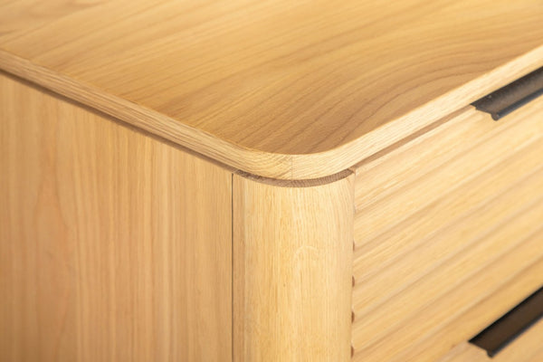 VIG Furniture Seattle Modern Natural Oak Nightstand — 2-Drawer Fully Assembled Wood Bedside With Black Pulls, Durable Glides VGWD-SEA-BST02