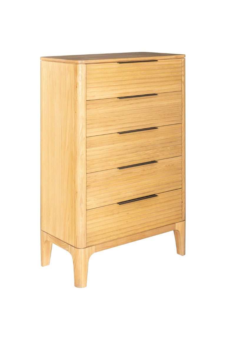 VIG Furniture Seattle Modern Natural Oak Chest With 5 Smooth-Glide Drawers, Solid Oak Grain, Matte Black Hardware VGWD-SEA-TB04
