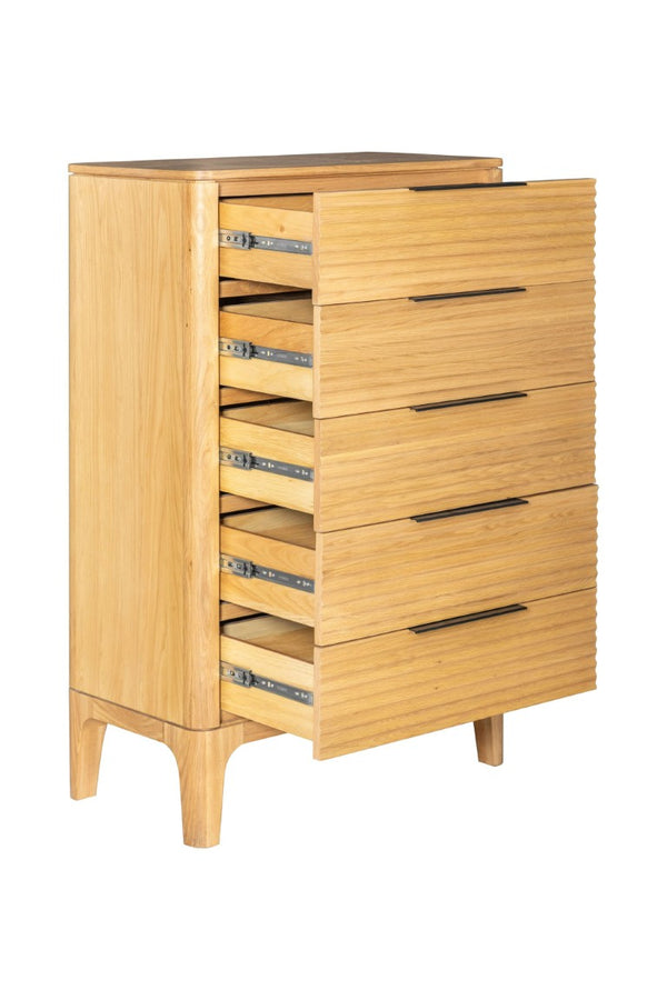 VIG Furniture Seattle Modern Natural Oak Chest With 5 Smooth-Glide Drawers, Solid Oak Grain, Matte Black Hardware VGWD-SEA-TB04