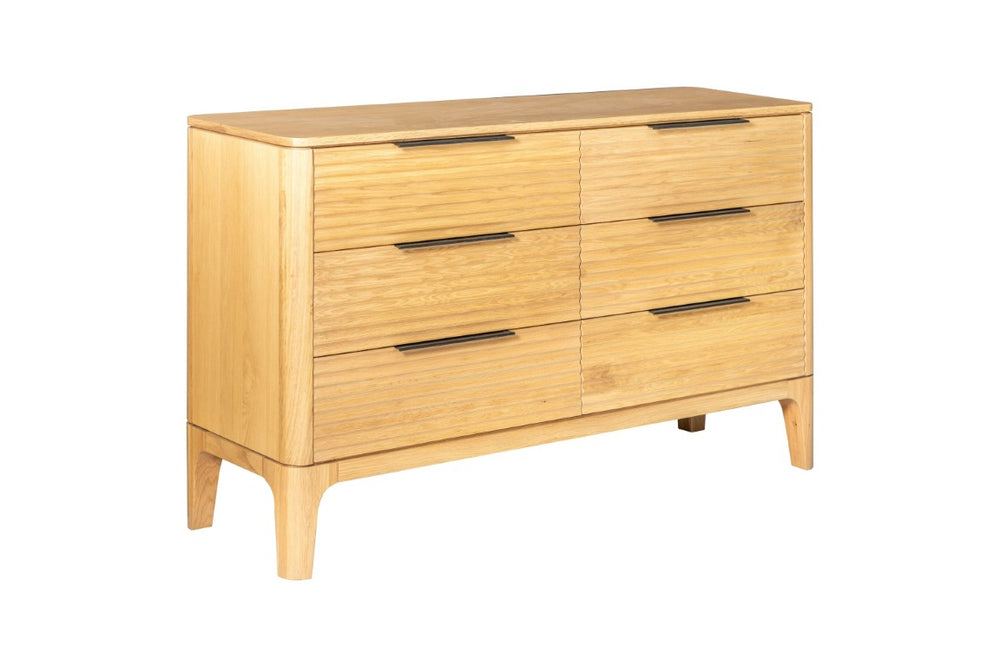 VIG Furniture Seattle Natural Oak Dresser With 6 Drawers, Solid+Engineered Wood, Black Metal Handles, Assembled VGWD-SEA-DR06