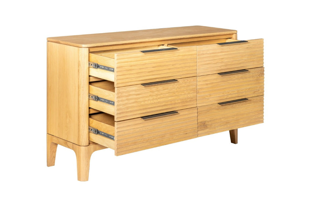 VIG Furniture Seattle Natural Oak Dresser With 6 Drawers, Solid+Engineered Wood, Black Metal Handles, Assembled VGWD-SEA-DR06