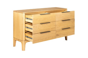 VIG Furniture Seattle Natural Oak Dresser With 6 Drawers, Solid+Engineered Wood, Black Metal Handles, Assembled VGWD-SEA-DR06