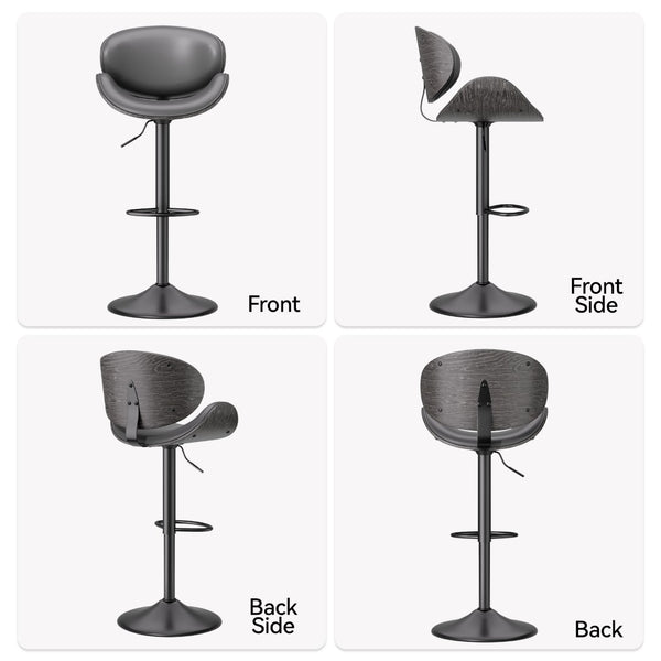 English Elm Swivel Bar Stools Set Of 2 - Adjustable Height, 360° Swivel, Grey Pu Leather Comfort For Kitchen T3950P394490-GIGA