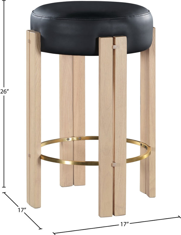 Meridian Furniture Harrison Vegan Leather Counter Stool with Walnut Legs and Brushed Brass Footrest for Kitchen Black Style B 815Black-C
