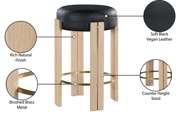 Meridian Furniture Harrison Vegan Leather Counter Stool with Walnut Legs and Brushed Brass Footrest for Kitchen Black Style B 815Black-C