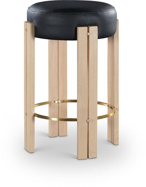 Meridian Furniture Harrison Vegan Leather Counter Stool with Walnut Legs and Brushed Brass Footrest for Kitchen Black Style B 815Black-C
