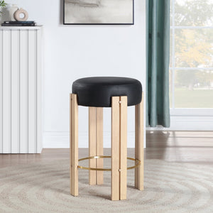 Meridian Furniture Harrison Vegan Leather Counter Stool with Walnut Legs and Brushed Brass Footrest for Kitchen Black Style B 815Black-C