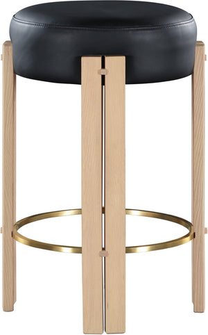 Meridian Furniture Harrison Vegan Leather Counter Stool with Walnut Legs and Brushed Brass Footrest for Kitchen Black Style B 815Black-C