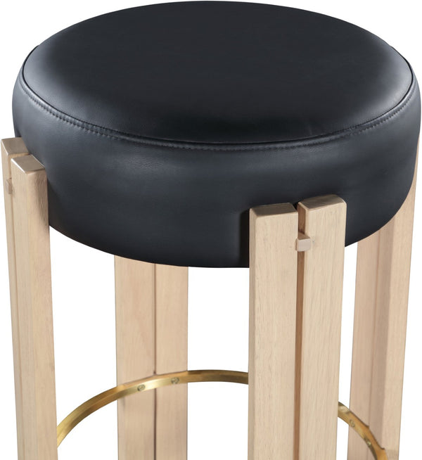 Meridian Furniture Harrison Vegan Leather Counter Stool with Walnut Legs and Brushed Brass Footrest for Kitchen Black Style B 815Black-C
