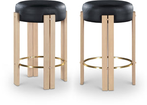 Meridian Furniture Harrison Vegan Leather Counter Stool with Walnut Legs and Brushed Brass Footrest for Kitchen Black Style B 815Black-C