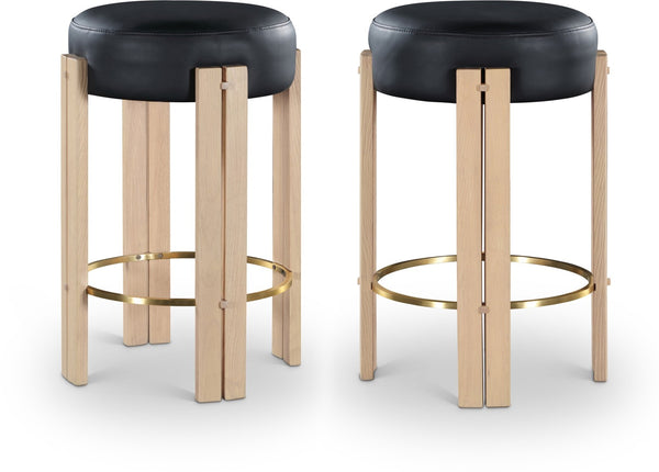 Meridian Furniture Harrison Vegan Leather Counter Stool with Walnut Legs and Brushed Brass Footrest for Kitchen Black Style B 815Black-C