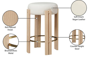 Meridian Furniture Harrison Vegan Leather Counter Stool with Walnut Legs and Brushed Brass Footrest for Kitchen Cream Style B 815Cream-C