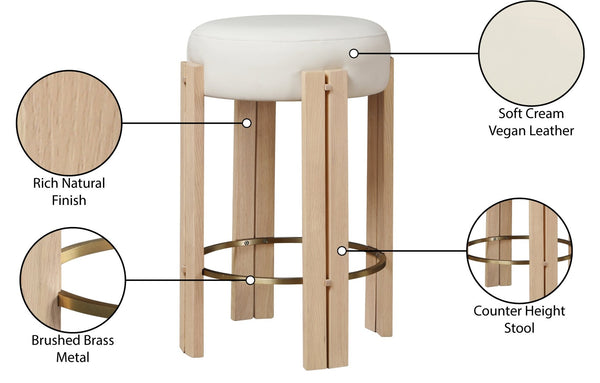 Meridian Furniture Harrison Vegan Leather Counter Stool with Walnut Legs and Brushed Brass Footrest for Kitchen Cream Style B 815Cream-C