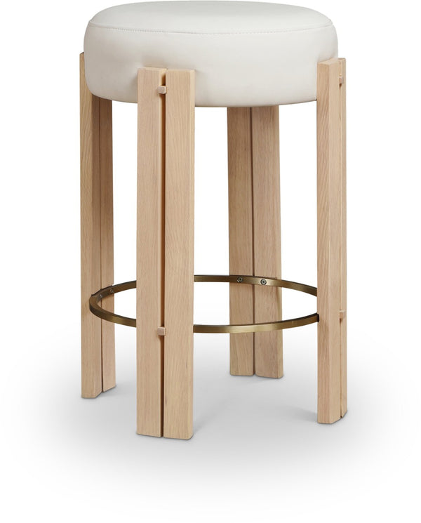 Meridian Furniture Harrison Vegan Leather Counter Stool with Walnut Legs and Brushed Brass Footrest for Kitchen Cream Style B 815Cream-C