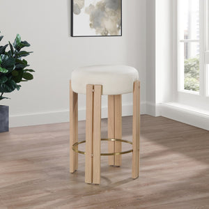 Meridian Furniture Harrison Vegan Leather Counter Stool with Walnut Legs and Brushed Brass Footrest for Kitchen Cream Style B 815Cream-C