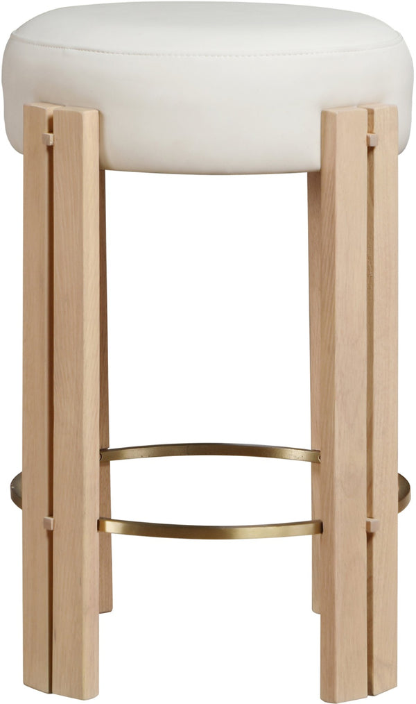 Meridian Furniture Harrison Vegan Leather Counter Stool with Walnut Legs and Brushed Brass Footrest for Kitchen Cream Style B 815Cream-C