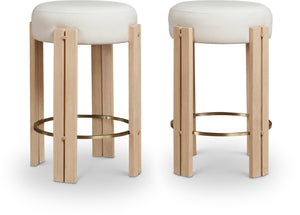 Meridian Furniture Harrison Vegan Leather Counter Stool with Walnut Legs and Brushed Brass Footrest for Kitchen Cream Style B 815Cream-C