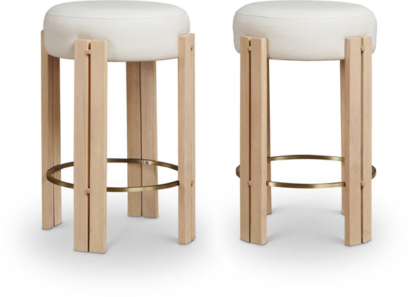 Meridian Furniture Harrison Vegan Leather Counter Stool with Walnut Legs and Brushed Brass Footrest for Kitchen Cream Style B 815Cream-C
