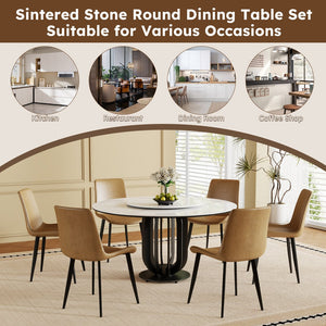 English Elm 59" Round Sintered Stone Dining Table With Lazy Susan - Durable, Modern Design For 8 Guests! W2699S00039