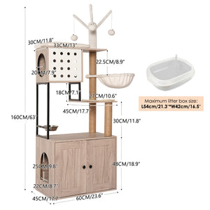 English Elm Cat Condo Tower with Hidden Litter Enclosure Sisal Posts and Feeding Station W1687P304380
