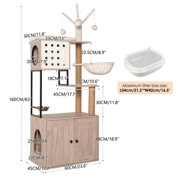 English Elm Cat Condo Tower with Hidden Litter Enclosure Sisal Posts and Feeding Station W1687P304380