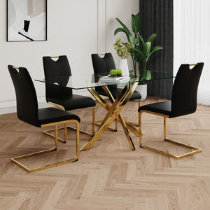 English Elm Modern Faux Leather Dining Side Chairs with Chrome Legs Ergonomic Set of 2 Black+Gold W210127294
