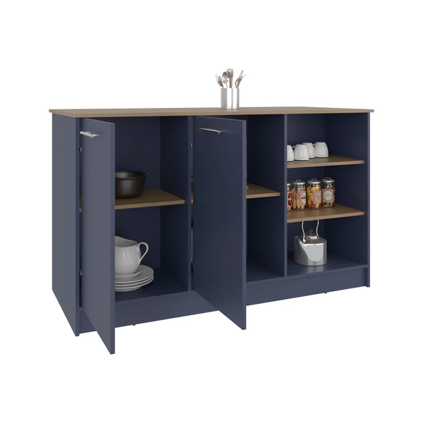 English Elm Ginger Multicolor Kitchen Island with 3 Open Shelves, 2 Cabinets, 26"x59" Prep Top & Stool Space B070S00393