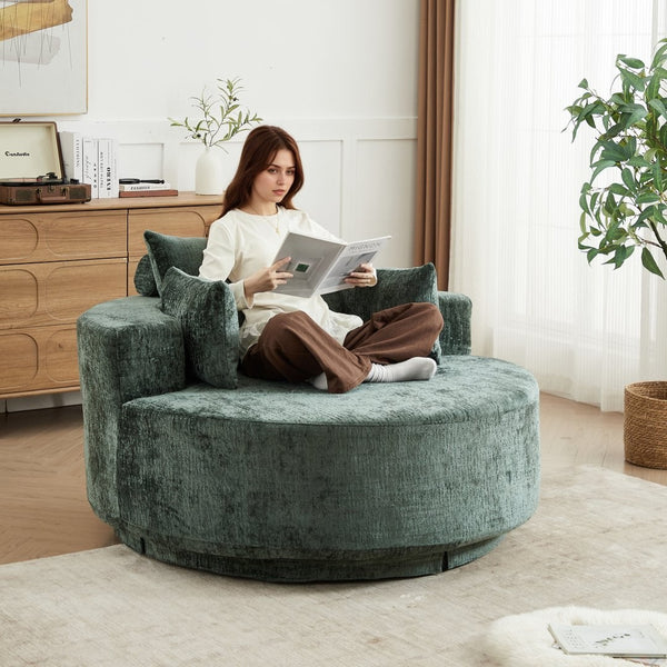 English Elm 55''l 55'l Chenille Swivel Lounge Chair Plush Foam Fill 360 Rotation Modern Living Room Green W834S00615