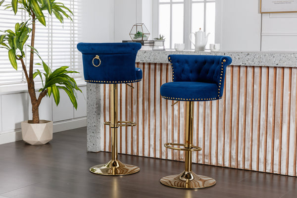 English Elm UNITED Velvet 360° Rotating Bar Chair with Diamond Stitching, Gold Frame, Plush Foam Seat, Adjustable Height Navy W1568P361717