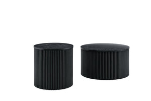 English Elm 2-piece Nesting Round Tables Roman Column Base with Storage Black Wood Grain Living Room W3875P396796