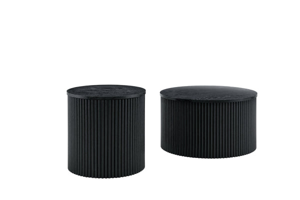 English Elm 2-piece Nesting Round Tables Roman Column Base with Storage Black Wood Grain Living Room W3875P396796