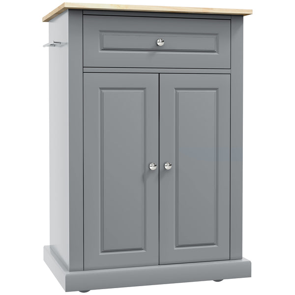 English Elm HOMCOM Rolling Kitchen Island Cart with Drawer, Adjustable Shelf, 2 Towel Racks & Wheels – Grey W2225P229114