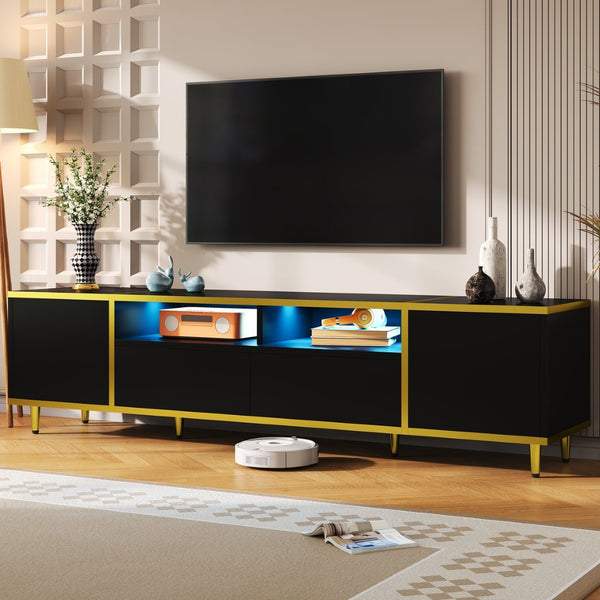 English Elm Vibe 70.9'' Modern Tv Stand For 80-Inch Tvs, Stylish Entertainment Center With Led Lights & Storage N724P284377B-GIGA