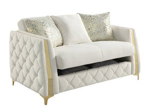 English Elm Lippa Quilted Sleeper Loveseat with Gold Steel Legs Storage and Foam Cushion Seat Off White B009S02229